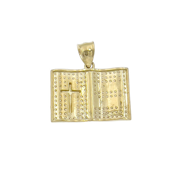 10k Gold Holy Bible Praying Book Pendant CZ Charm 1" - Picture 4 of 4